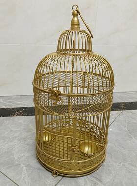 新款欧式金色鸟笼牡丹鹦鹉鸟笼大号铁艺鸟笼八哥鸟笼鹩哥别墅鸟笼