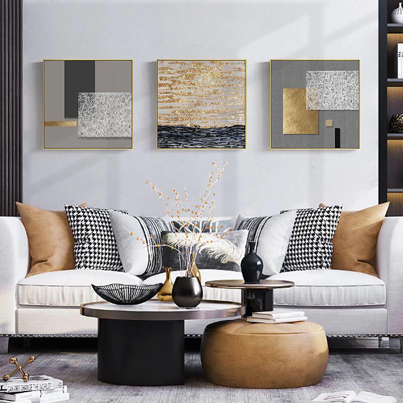 现代轻奢客厅装饰画沙发背景墙挂画几何抽象有框三联画