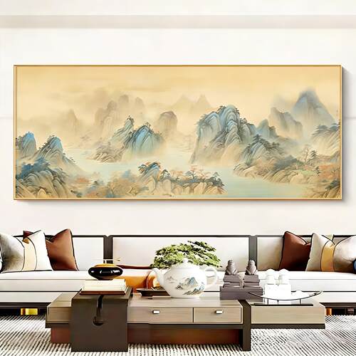 新中式千里江山图客厅装饰画2026背有靠山挂画沙发背景墙山水壁画