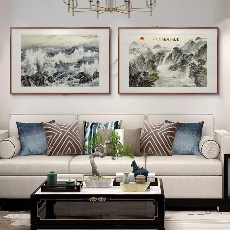 富春山居图山水画玄关挂画新中式小幅实木国画客厅走廊餐厅装饰画图片