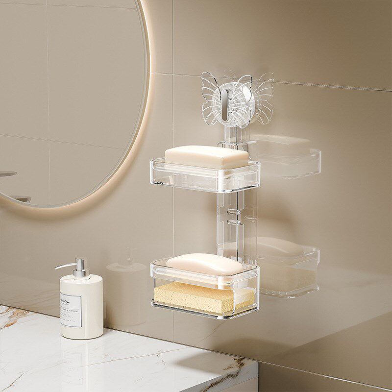 吸盘肥皂盒壁挂式免打孔家用高档卫生间双层香皂盒墙上沥水置物架