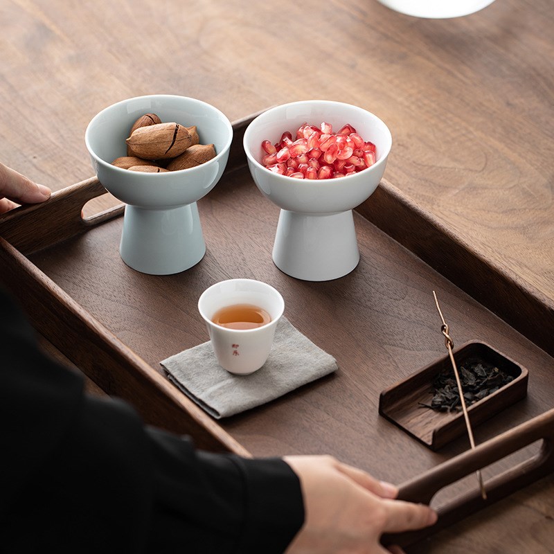 日式迷你小号高足茶食盅陶瓷茶点盘糕点盘干果盘小吃碟茶道配件