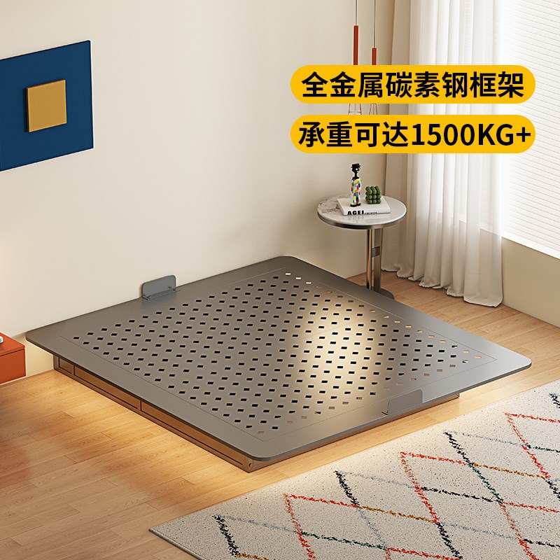 无床头悬浮储物床主卧碳素钢架铁艺小户型双人床1.8米现代简约