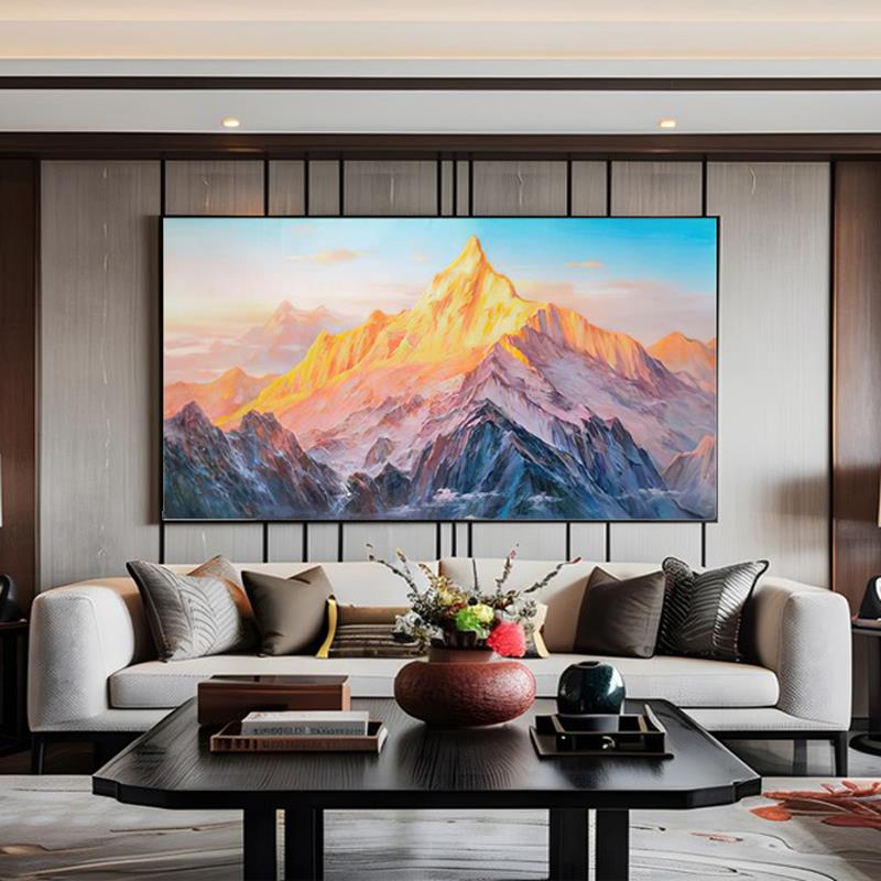 日照金山客厅横板装饰画轻奢大气沙发背景墙壁画招财山水风景挂画