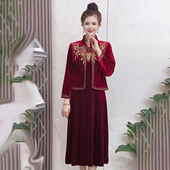 喜婆婆婚宴敬酒服金丝绒气质两件套连衣裙结婚礼服妈妈婚庆裙子冬