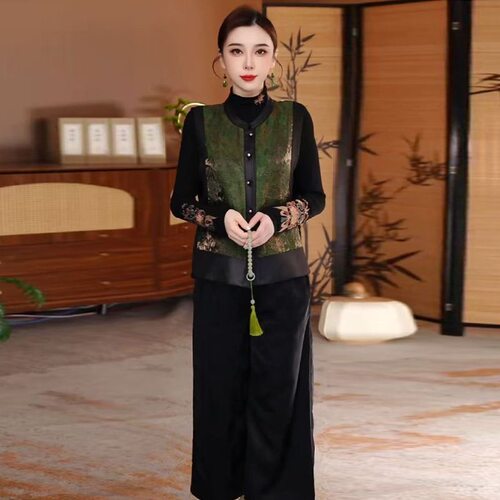 中老年妈妈装国风无袖坎肩马夹女