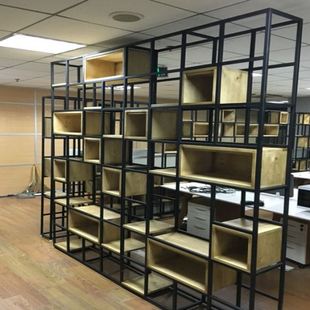 公室实木铁艺屏风隔断搁板置物架展示层架陈列架书柜抽屉储物架
