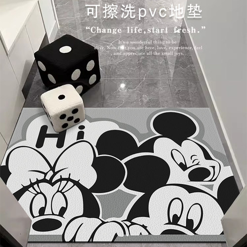 可擦免洗pvc入户门地垫耐脏玄关黑白米奇门口地毯进门蹭脚大垫子