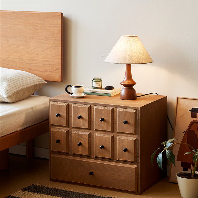 覆古床头柜实木斗柜收纳柜可层叠模块柜组合柜中古风沙发边柜斗橱