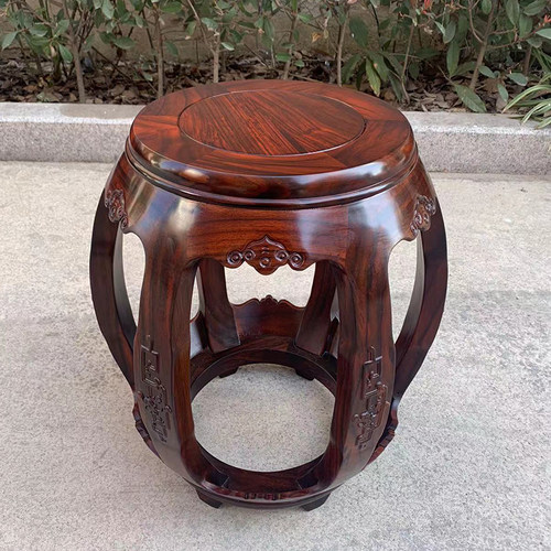 酸枝木鼓凳 阔叶黄檀圆凳 小矮凳红木家具坐墩绣墩红酸枝茶几坐凳