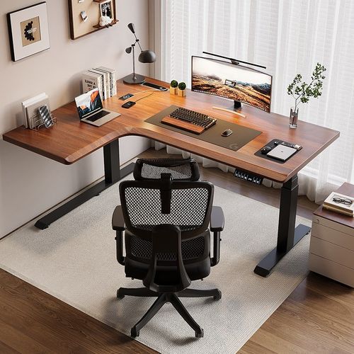 实木转角电动升降桌家用学习桌智能电竞升降电脑桌办公桌子工作台