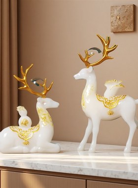 创意招财b鹿彷玉摆件吉祥桌面装饰酒柜客厅玄关电视柜乔迁新居礼