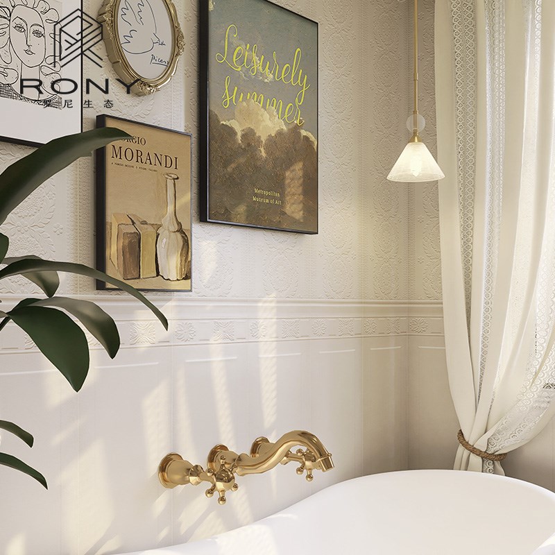 法式海基布瓷砖奶油白复古卫生间花砖厨房N浴室瓷砖厕所防滑地砖