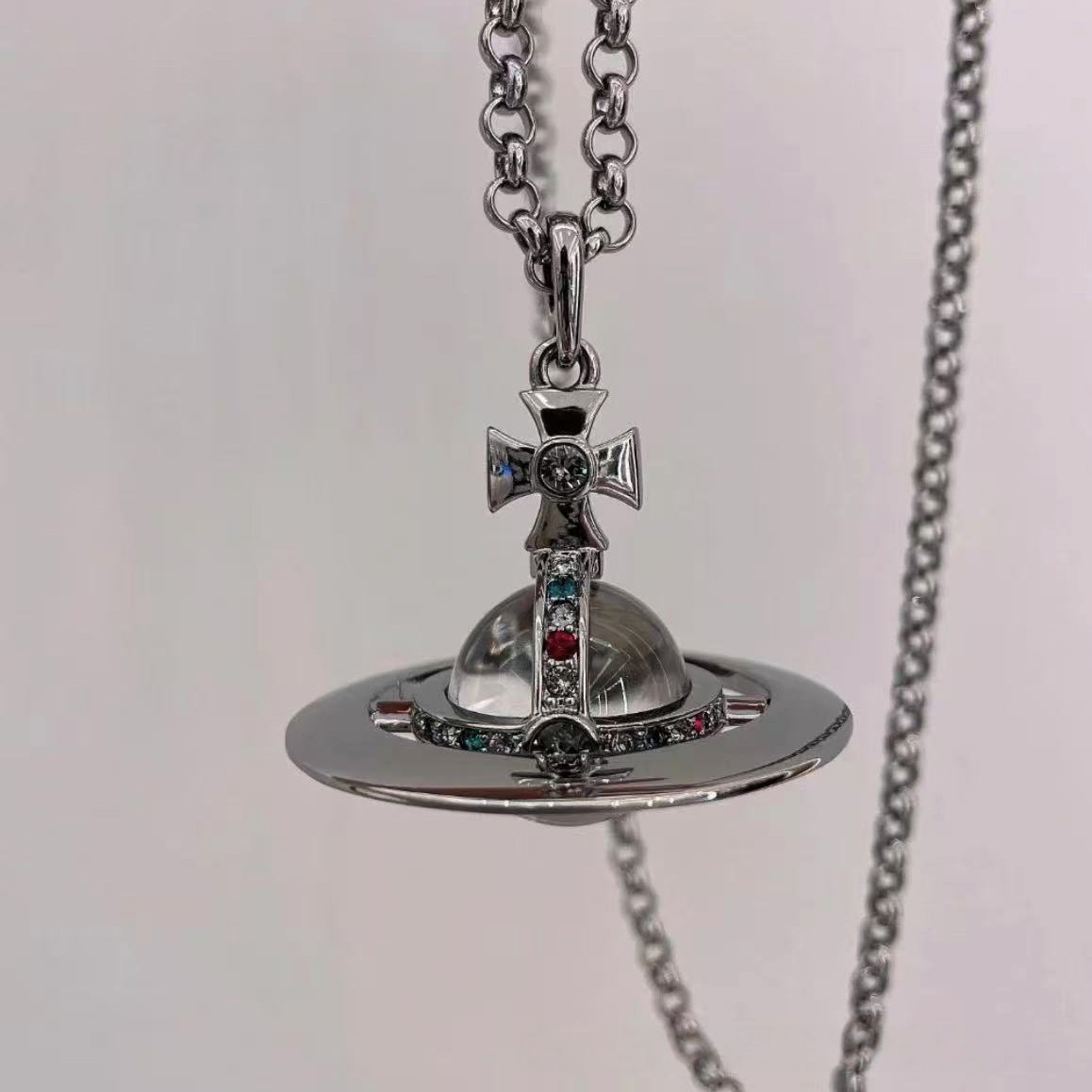 日单蕾系项链土星20MM钢印大号orb立体星球亚文化玻璃珠吊坠项链