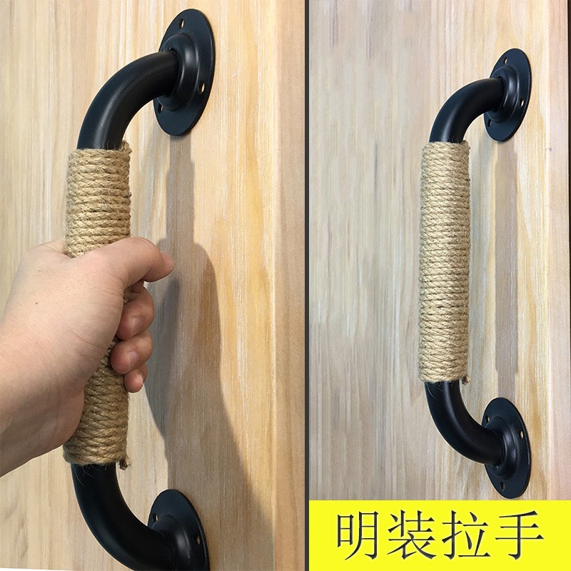 创意谷仓门门把手客栈民r宿复古大门房门木门麻绳拉手螺丝明装黑