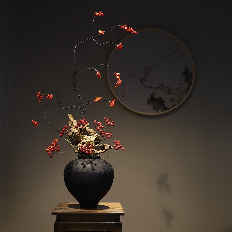 禅意新中式花瓶树脂摆件宋代美学A民宿家居玄关桌别墅侘寂高级装
