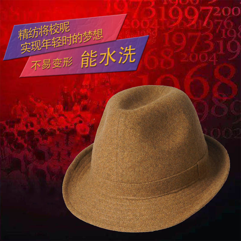帽子中老年人黑色大码毛呢男士爵士帽绅士礼帽中年英伦潮韩版秋冬