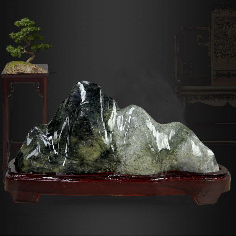 泰山墨玉泰山石敢当天然原石奇石观赏石靠山石客厅玄关办公室摆件