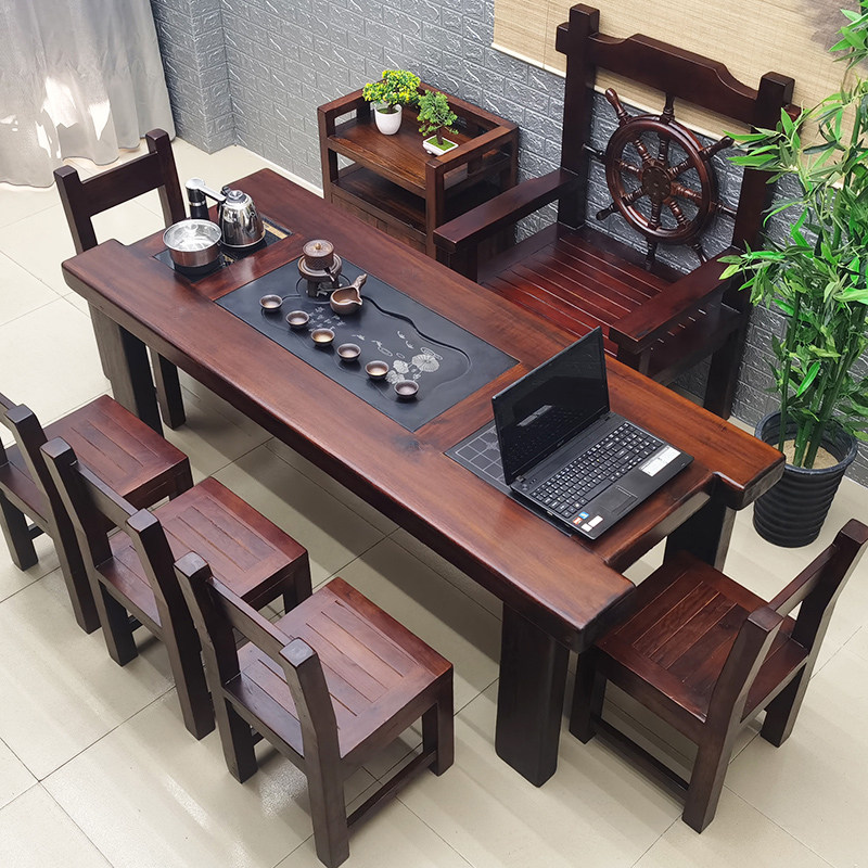 老船木茶桌彷古纯实木复古中式茶台茶桌组合家用商用功夫桌椅组合