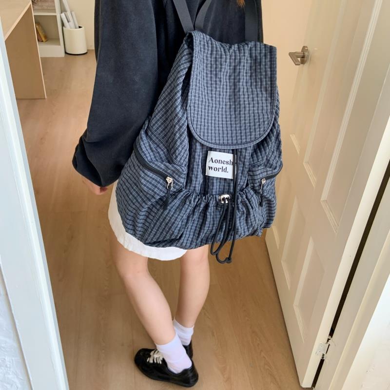 尼龙布抽带双肩包学生简约休闲夏双肩背包