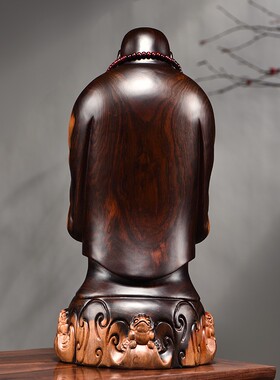 黑檀实木雕刻弥勒佛根雕摆件大号笑佛像工艺品红木家居玄关送礼品