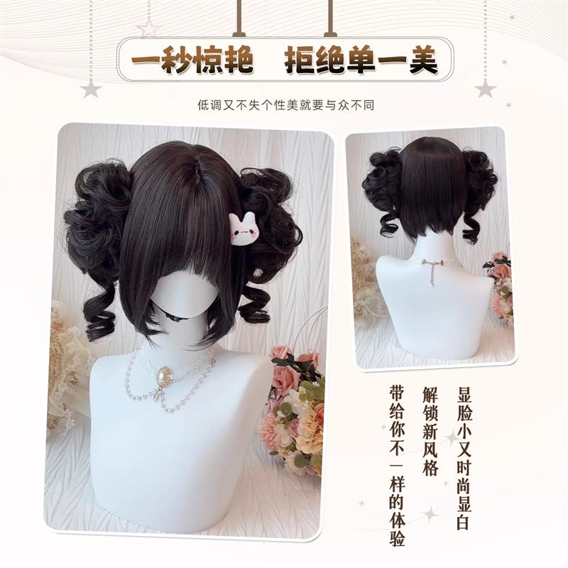 抓夹龙须丸子头双马尾假发lolita短发头套日常少萝假真发