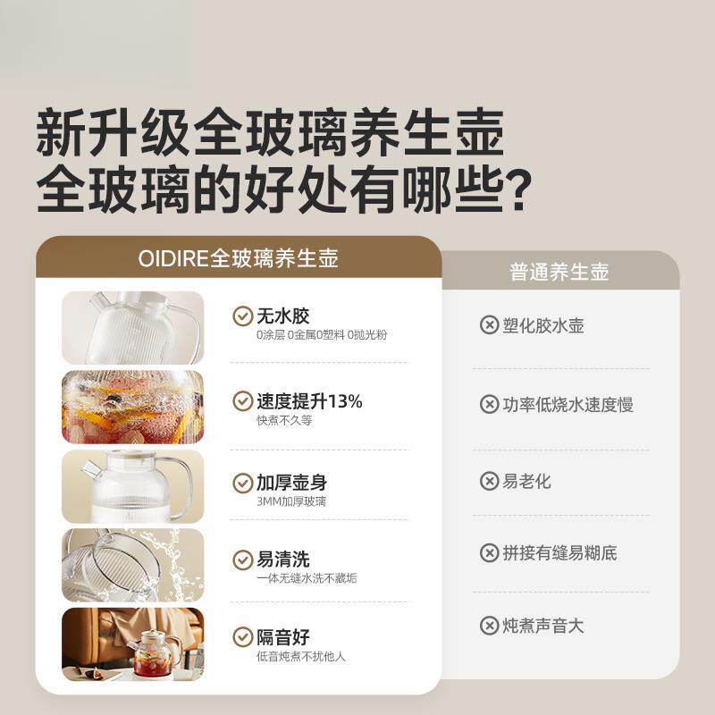 苏宁全玻璃养生壶纯玻璃烧水壶办公室炖煮茶壶一体电热水壶2872L