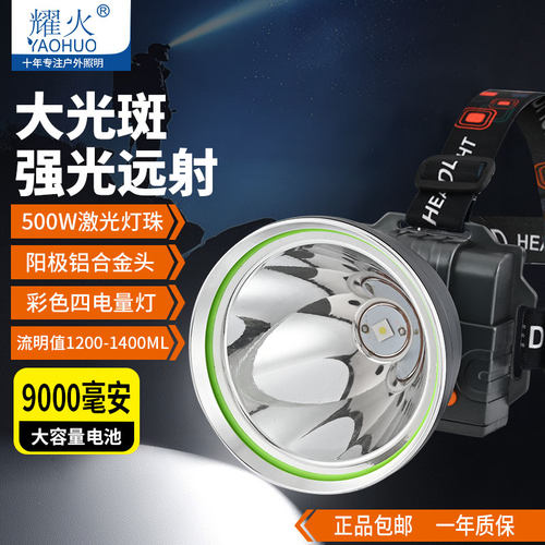 超亮耀火头灯激光炮钓鱼灯手电筒