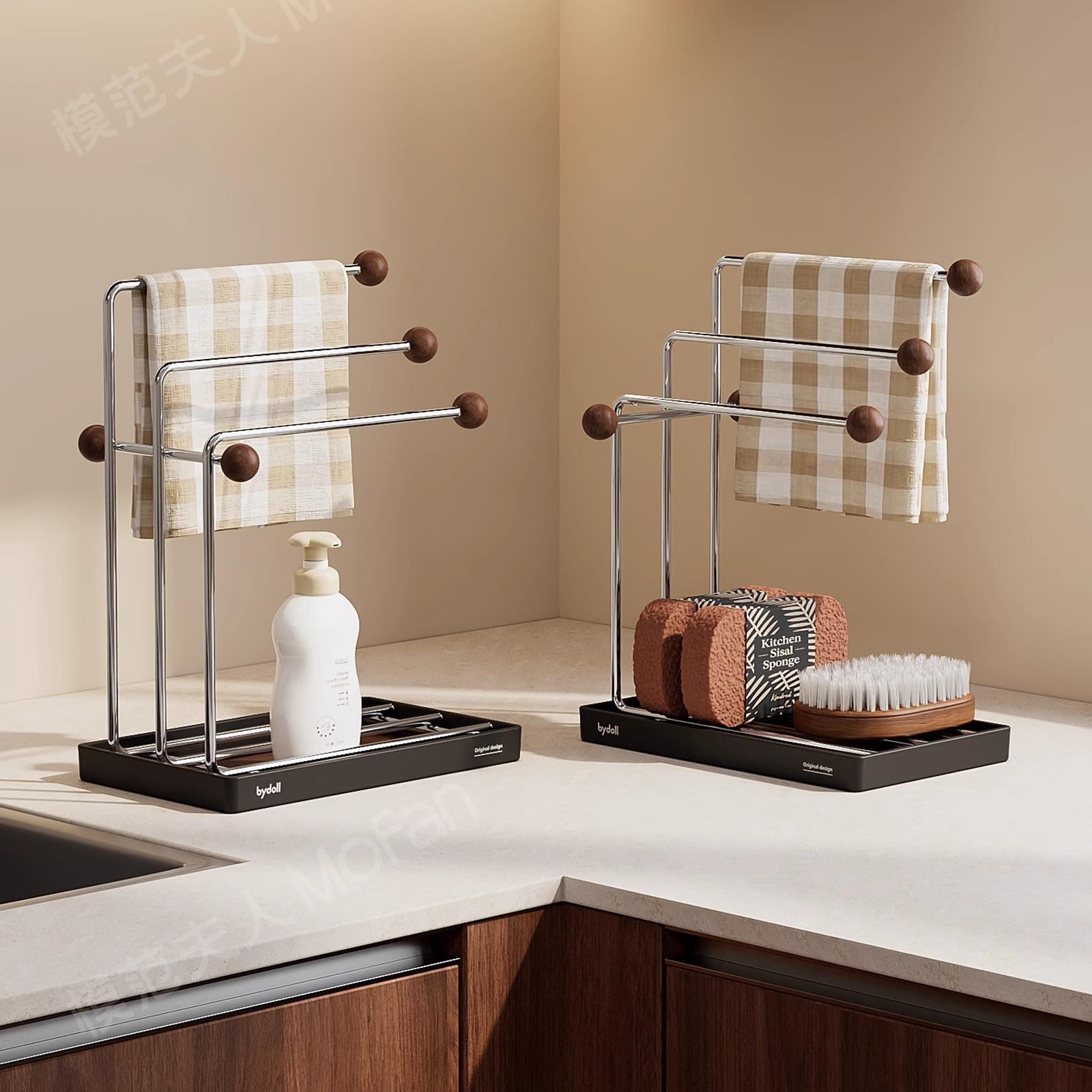 厨房抹布沥水架多功能不锈钢置物架家用台面洗碗布海绵收纳挂架子