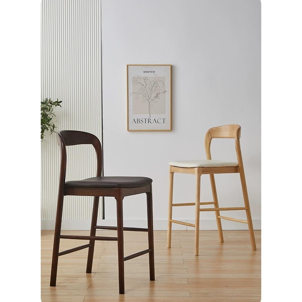 北欧实木吧椅现代简约家用高脚靠背凳酒吧奶茶店前台接待软包椅子