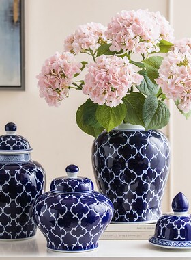 新中式花瓶陶瓷摆件客厅插花青花瓷瓶花瓶将军罐瓷器玄关桌面摆设