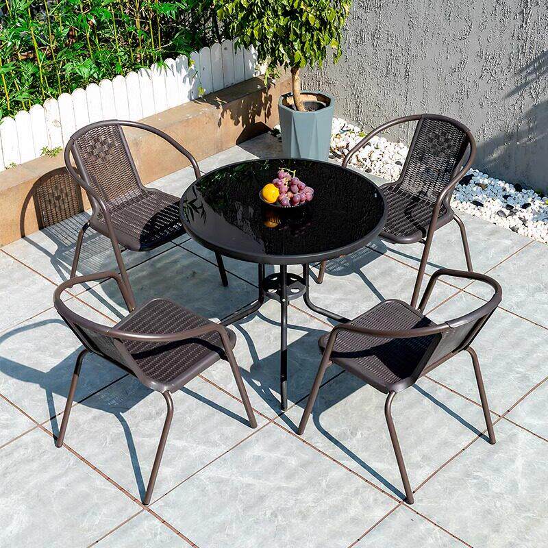 户外桌椅组合室外露天阳台休闲桌椅套装别墅花园庭院铁艺餐桌藤椅
