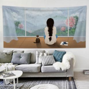 卡通猫ins挂布卧室床头改造背景布布置3米大号挂毯民宿舍挂布网红