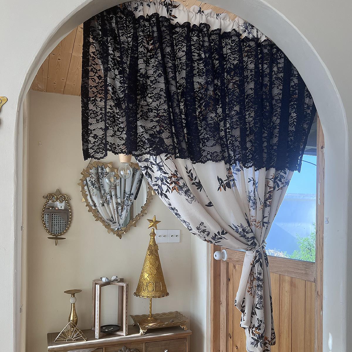 中古温润以蓝树叶透光不透人半帘门帘遮挡帘装饰布遮丑帘穿杆粘贴