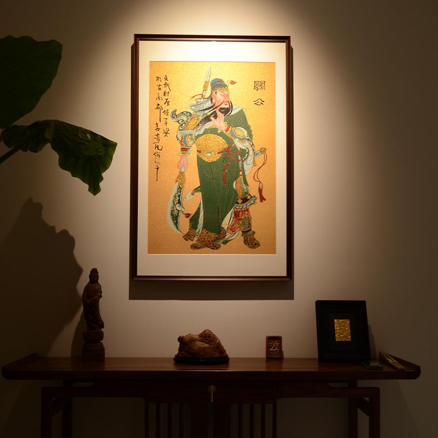 刺绣关二爷关公唐卡茶室玄关装饰画客厅背景墙挂画沙发餐厅入户挂