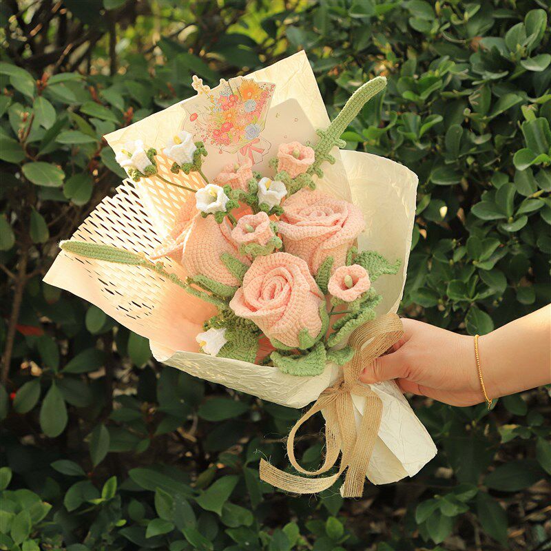 成品风信子针织花束送女友闺蜜妈妈母亲节生日礼物玫瑰毛线手捧花