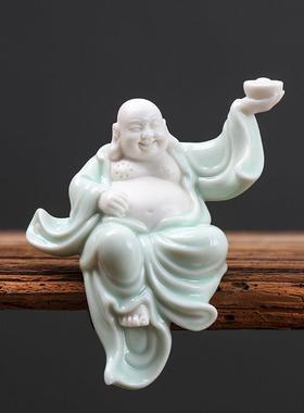 创意中式陶瓷工艺品招财弥勒佛家用客厅佛像大肚笑佛家居小号摆件