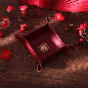 饰布置结婚用品 皮质早生贵子婚庆红色果盘压牀娃娃喜糖摆件订婚装