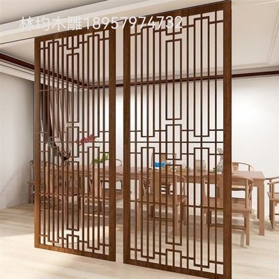 东阳木雕新中式实木格栅隔断屏风玄关新款日式推拉门仿古门窗花格