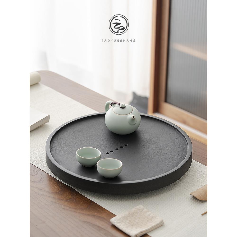 黑金石茶盘简易排水干茶几家用功夫茶具茶几圆石茶盘