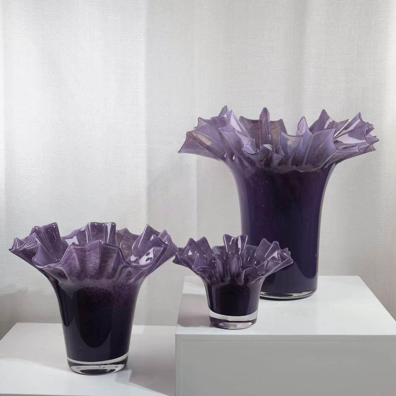 现代简约紫色琉璃花瓶摆件客厅插花装饰品家居软装花器