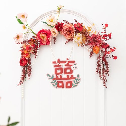 良订 敬茶沙发背景墙结婚装饰婚房门上仿真花挂件衣柜主卧室布置