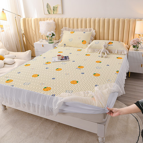 夏季乳胶冰丝凉席床笠款花边床裙三件套可水洗防滑双人空调软席子