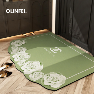 绿色花朵异形进门地垫入户门垫2024新款 可擦免洗吸水皮革防滑地毯