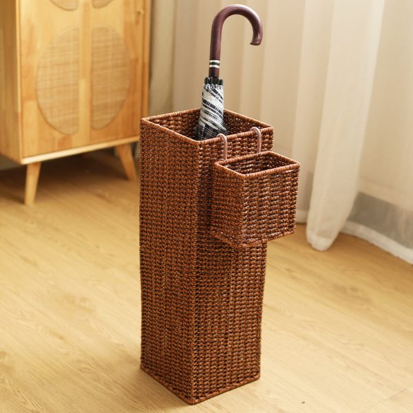 仿藤编织伞架家用门口沥水雨伞放置架酒店客厅家居复古雨伞收纳桶