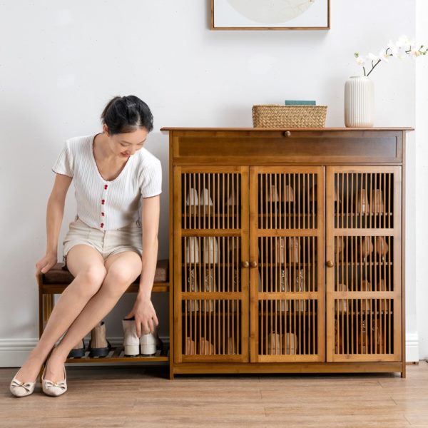 入户门鞋柜楼道楠竹全竹家用门外走廊可坐放在家门口电梯室外鞋登