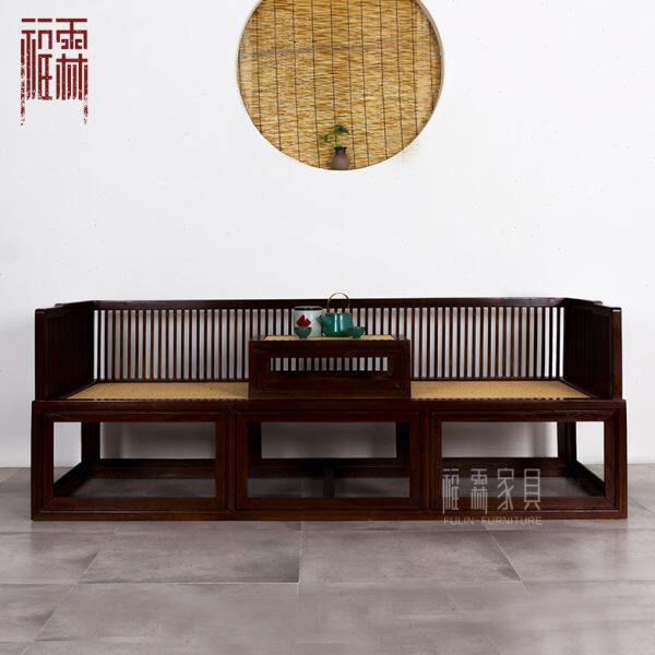 新中式禅意实木沙发三人老榆木布艺沙发组合罗汉榻简约明式家具