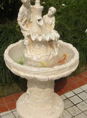 欧式水景工艺摆设工艺品大件浮雕情侣流水喷泉鱼池人物双层摆件塑