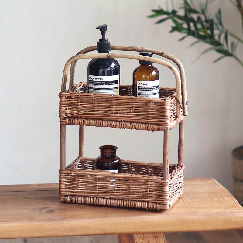 手工编织双层柳编收纳篮手提藤编收纳篮家居客厅厨房装饰置物架