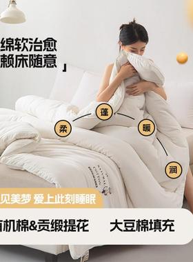 2023新款贡缎棉提花子母被被芯大豆纤维春秋学生宿舍床冬被二合一